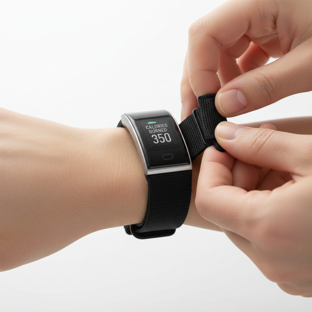 Person adjusting a fitness tracker strap for accurate heart rate tracking