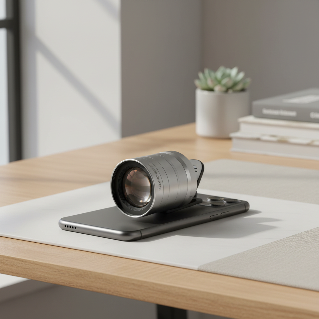 Clip-on phone lens attached to a smartphone for mobile photography