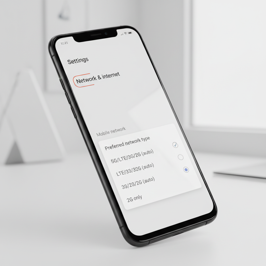 Android Preferred network type setting showing 5G/LTE option