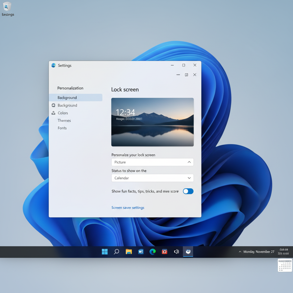 Windows 11 lock screen wallpaper settings screen in the Personalization menu