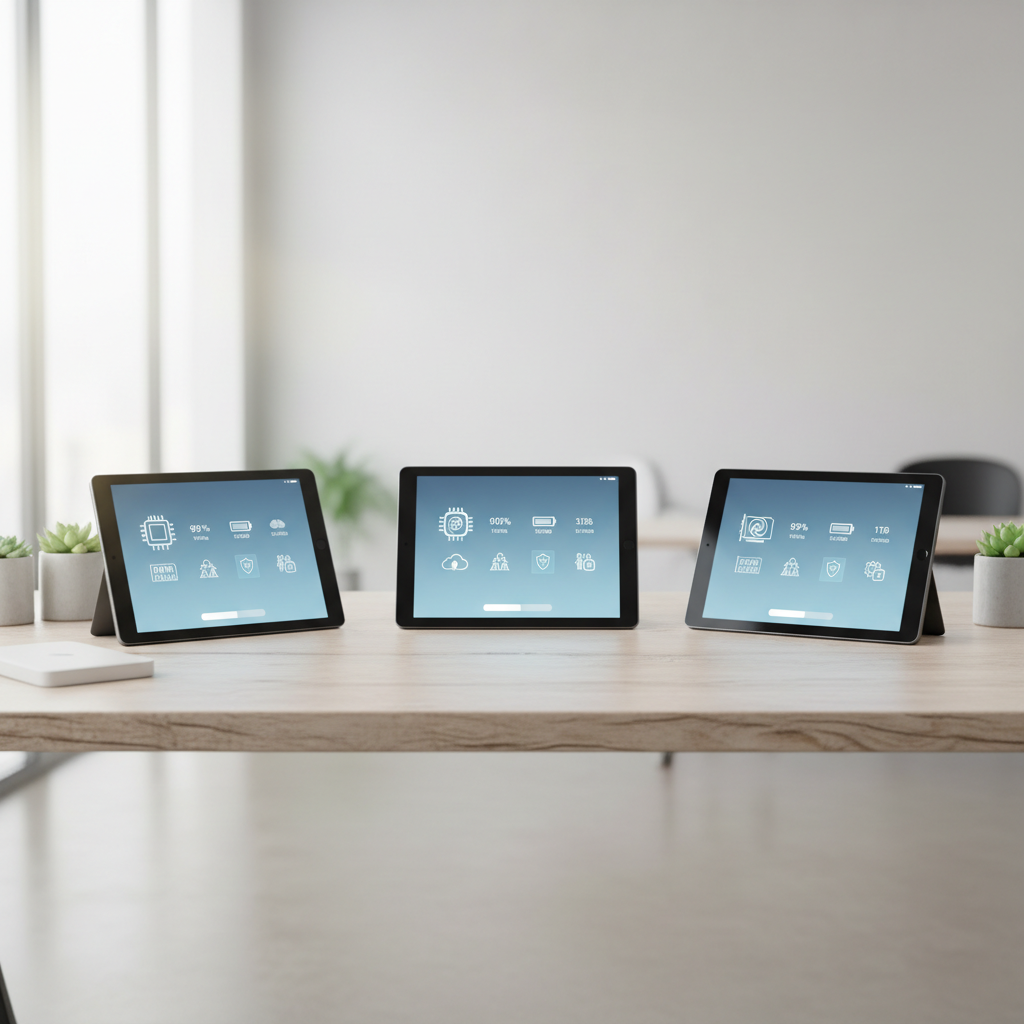 Kids tablet comparison table concept with specs like RAM storage battery and parental controls