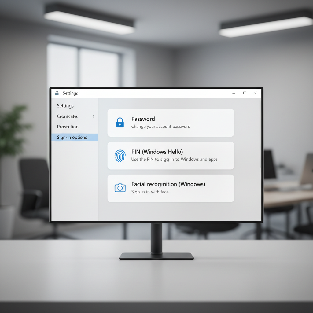 Windows 11 sign-in settings screen showing password, PIN, and Windows Hello options