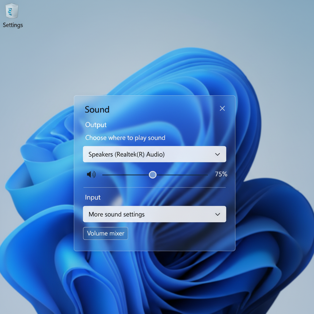 Windows 11 sound settings and output device selection screen