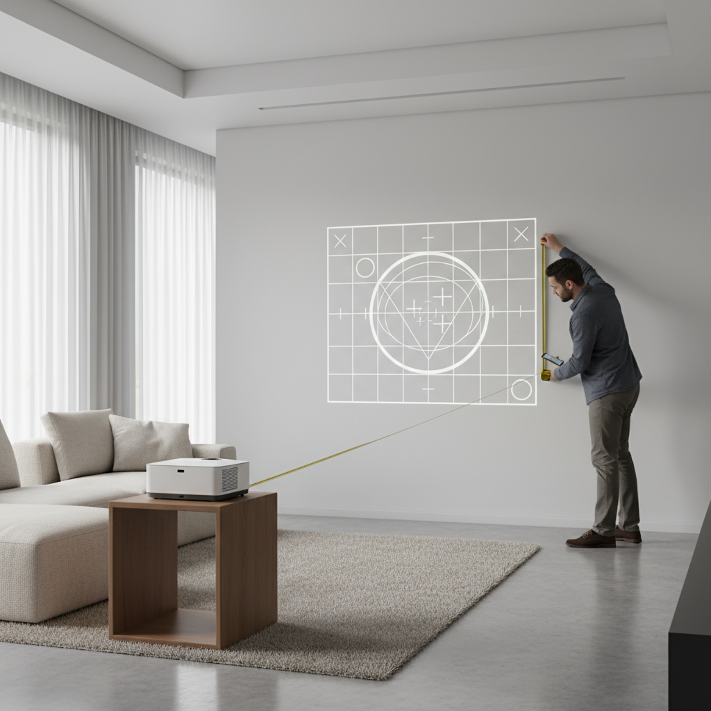 Measuring projector throw distance in a living room for a home theater setup