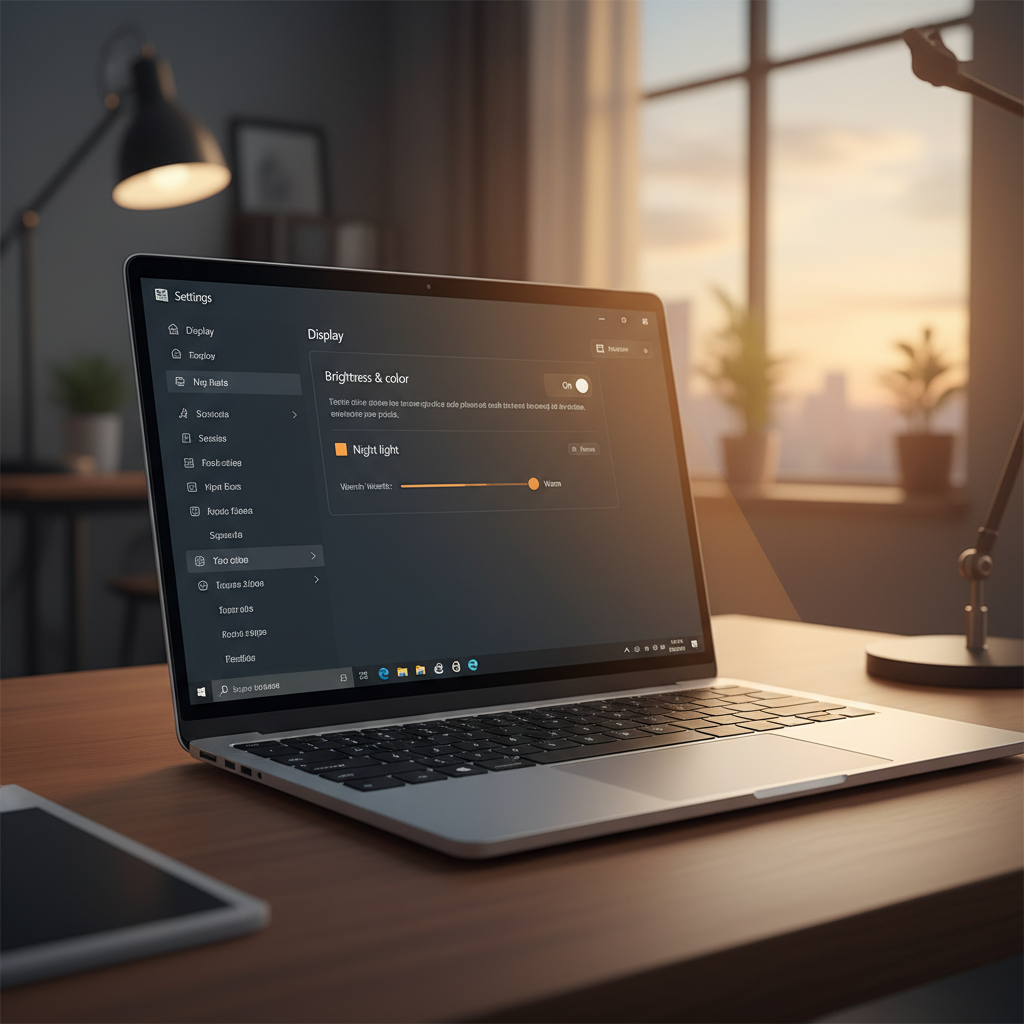 Windows 11 Night Light warm color temperature preview on a laptop screen