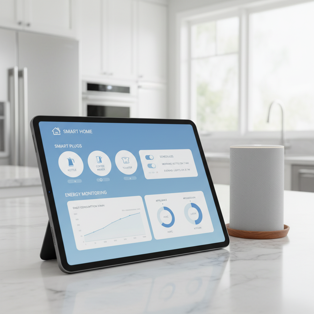 Smart home dashboard showing automations for smart plugs and energy monitoring
