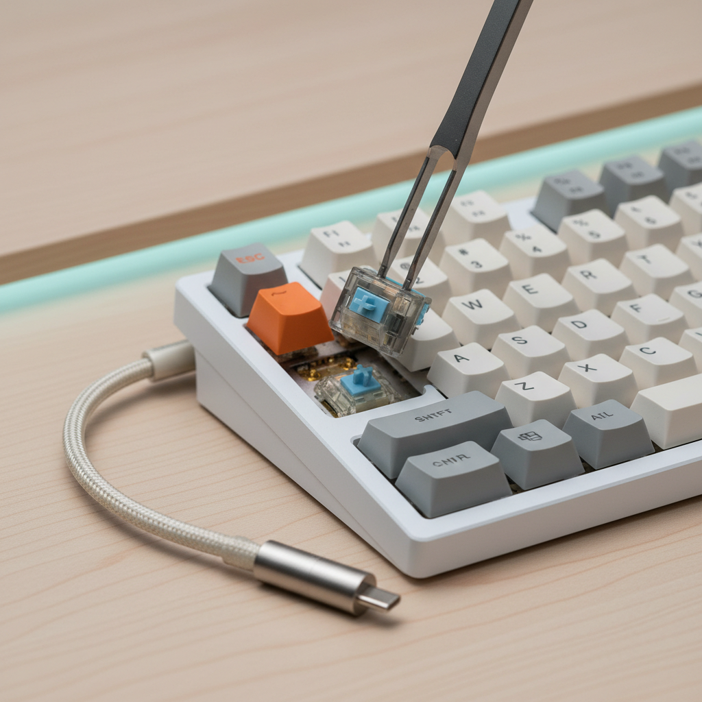 Hot-swappable mechanical keyboard switch being replaced