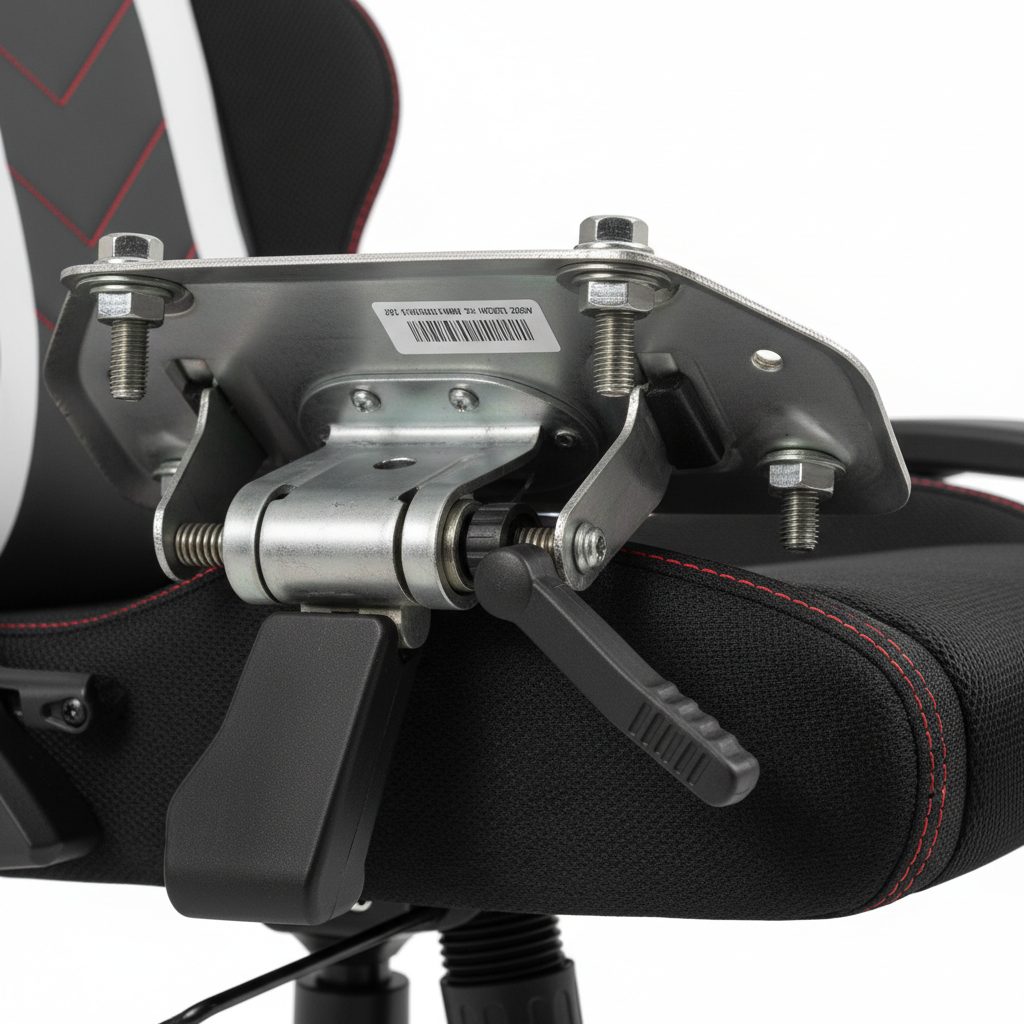 Close-up of chair tilt mechanism and hardware for a budget gaming chair