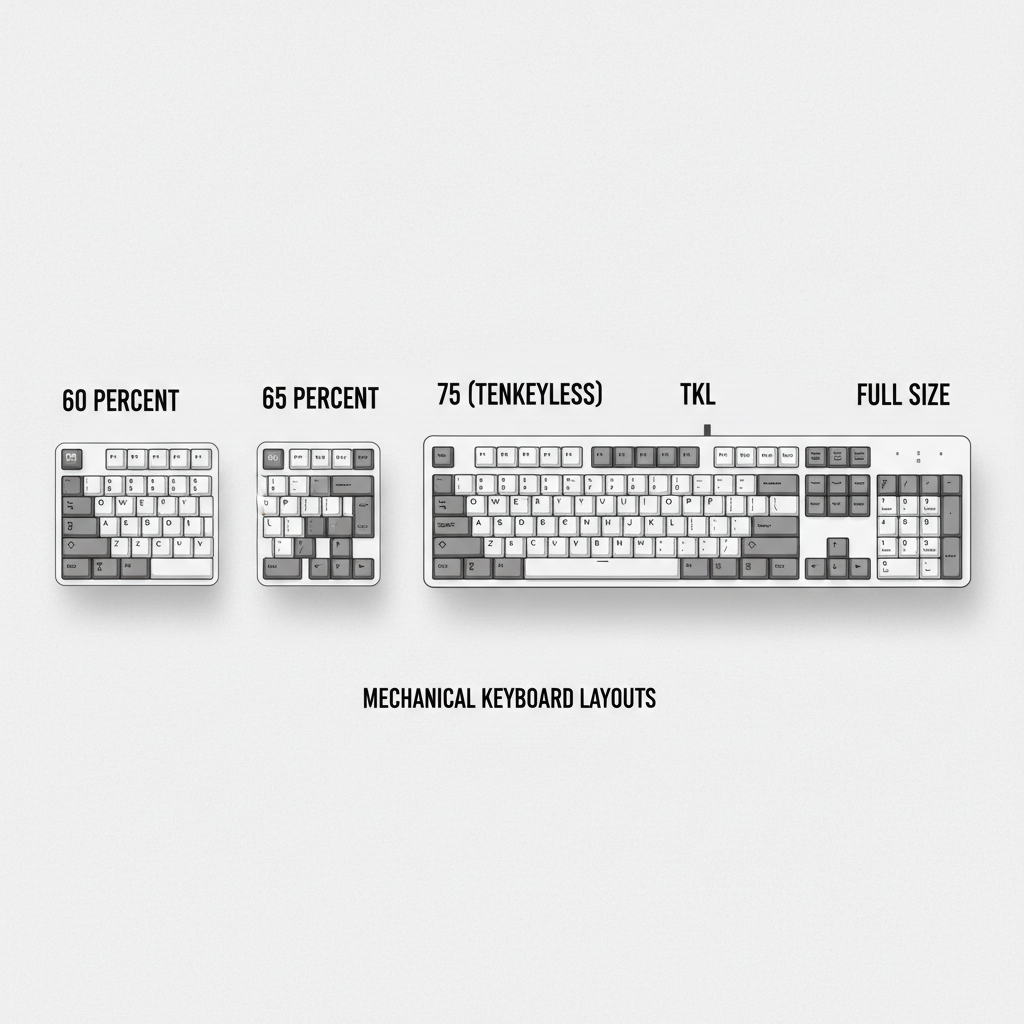 Mechanical keyboard layout comparison 60%, 65%, TKL and full size