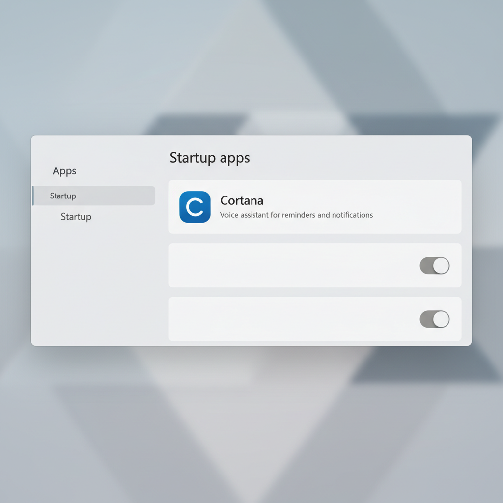 Windows 11 Startup apps list with Cortana toggled off