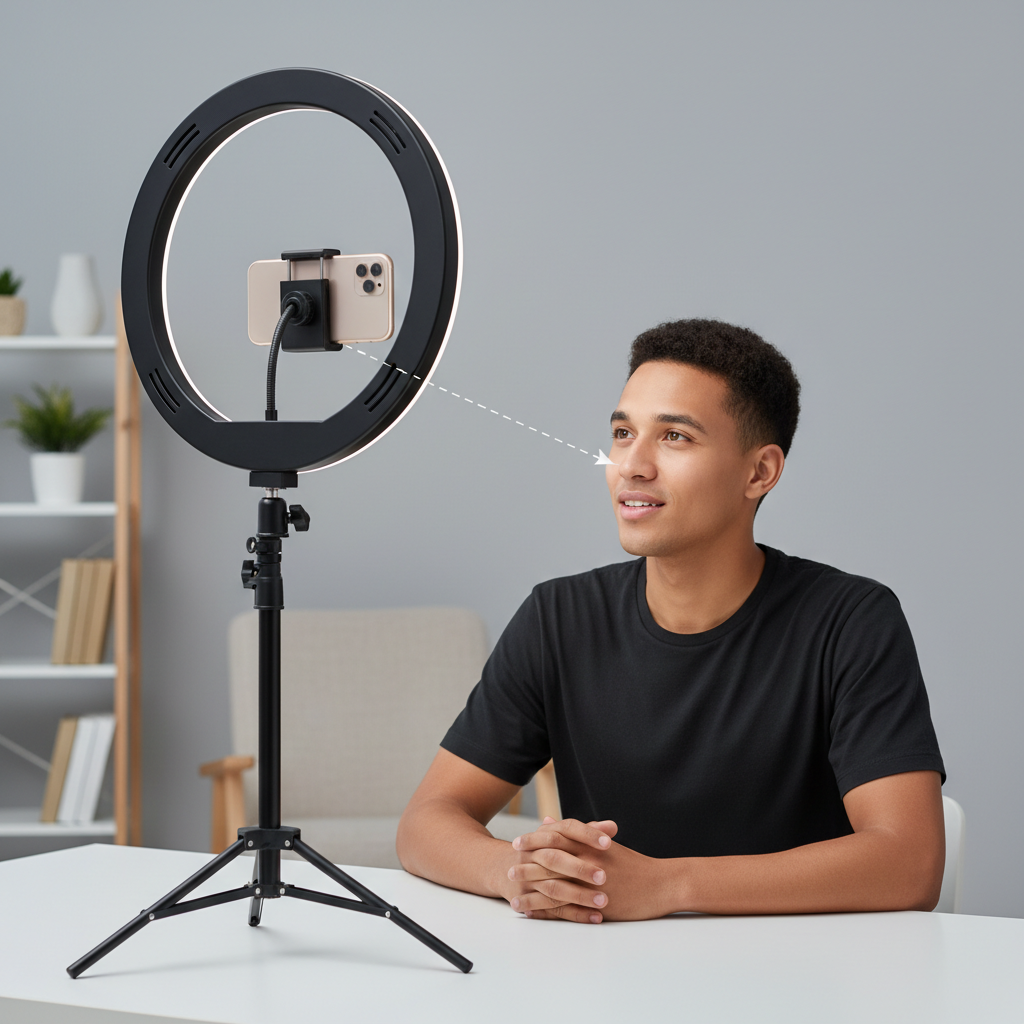 Ring light positioned slightly above eye level for flattering TikTok lighting