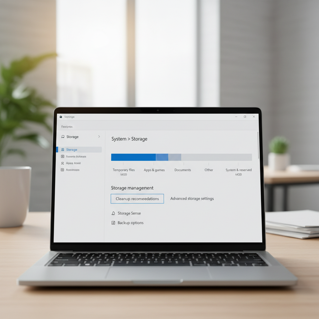 Windows 11 Storage settings showing cleanup recommendations and temporary files