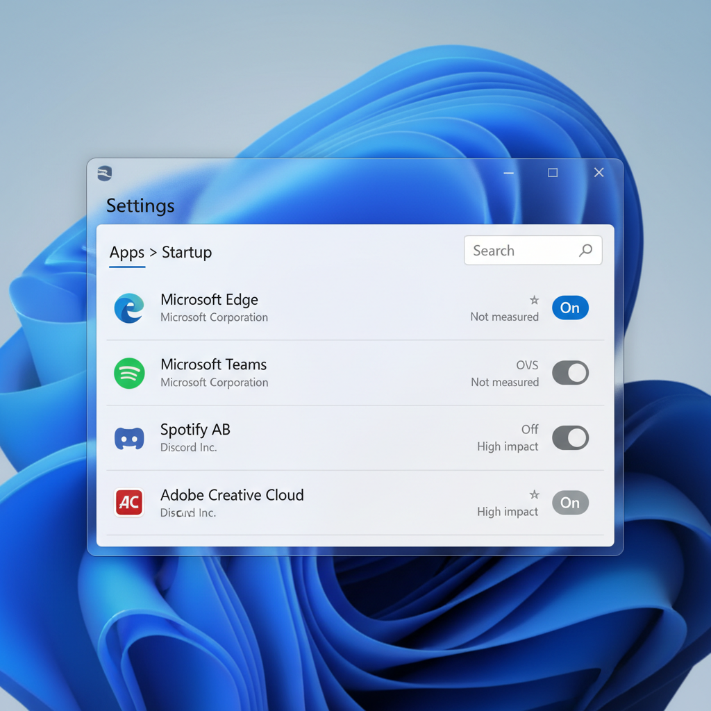 Windows 11 Settings Startup apps list showing enabled and disabled items