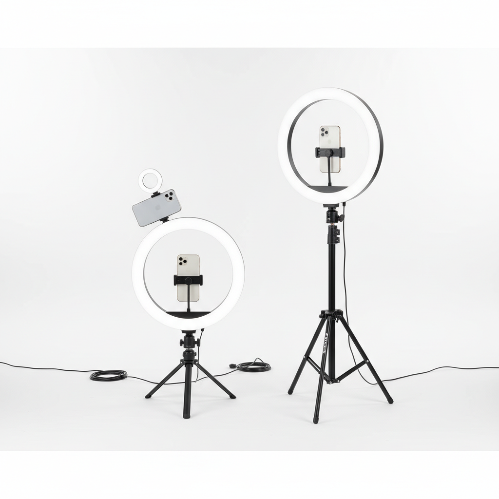 Comparison of different phone ring light sizes and mounts