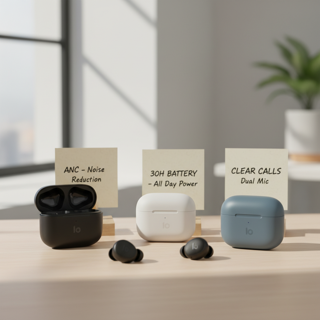 Budget earbuds with noise cancellation compared on a desk