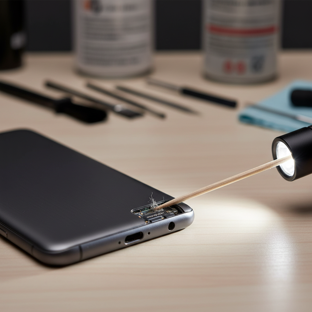 Cleaning lint from a USB-C charging port safely