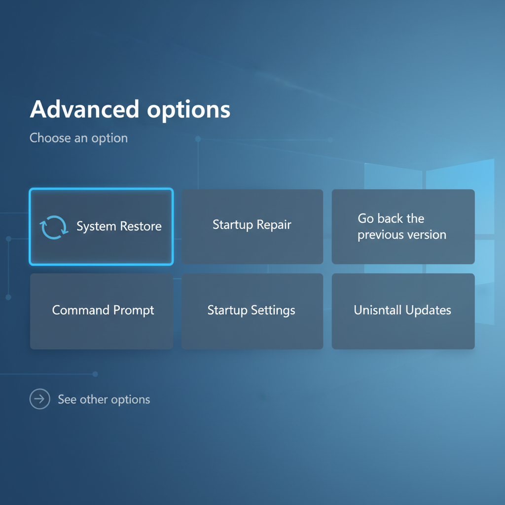 Windows 11 Advanced startup and System Restore recovery options screen