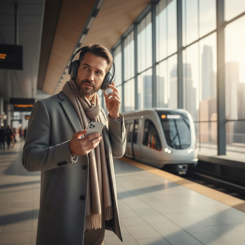 Person choosing wireless headphones for commuting and office use