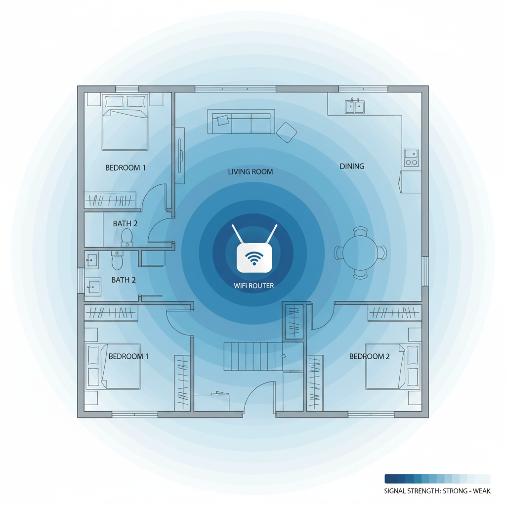Router placement and WiFi signal coverage in a home