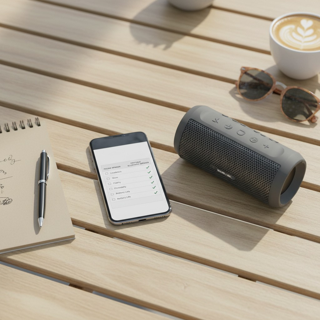 Outdoor Bluetooth speaker comparison on a phone and notebook