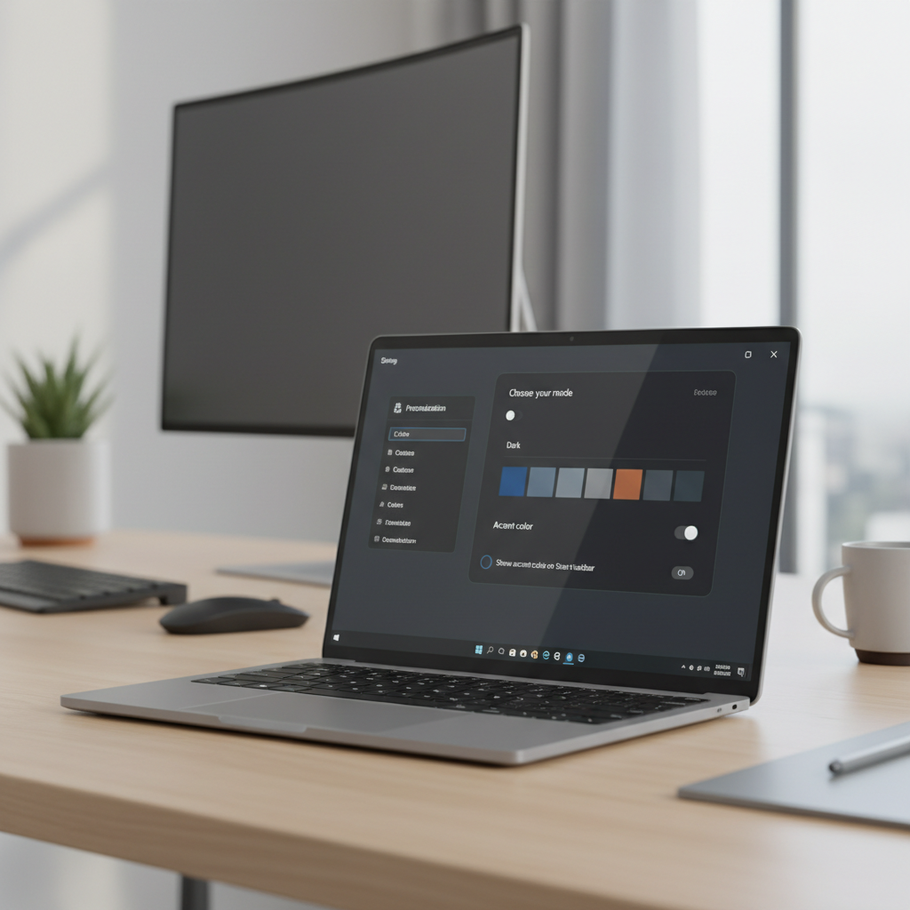 Windows 11 Settings app showing Personalization and Colors options for Dark Mode