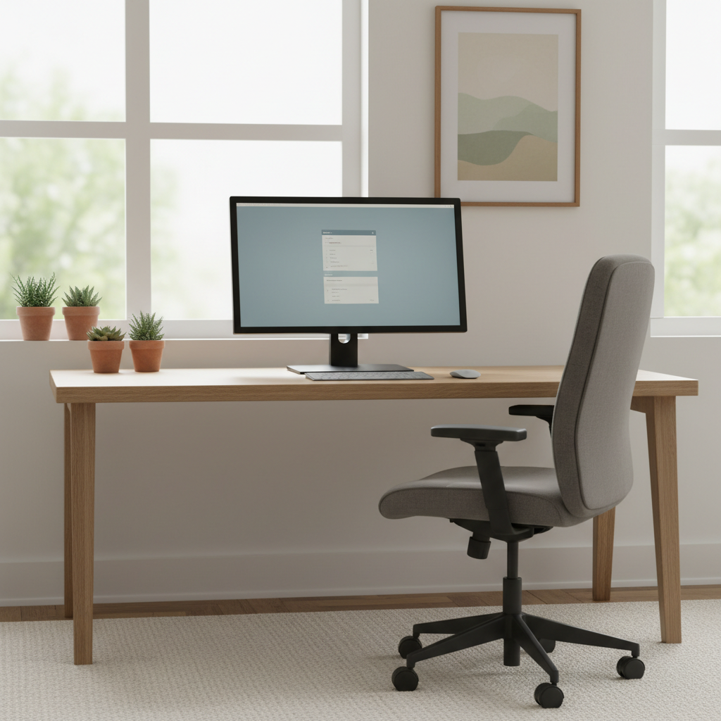Budget monitor setup for eye comfort in a home office