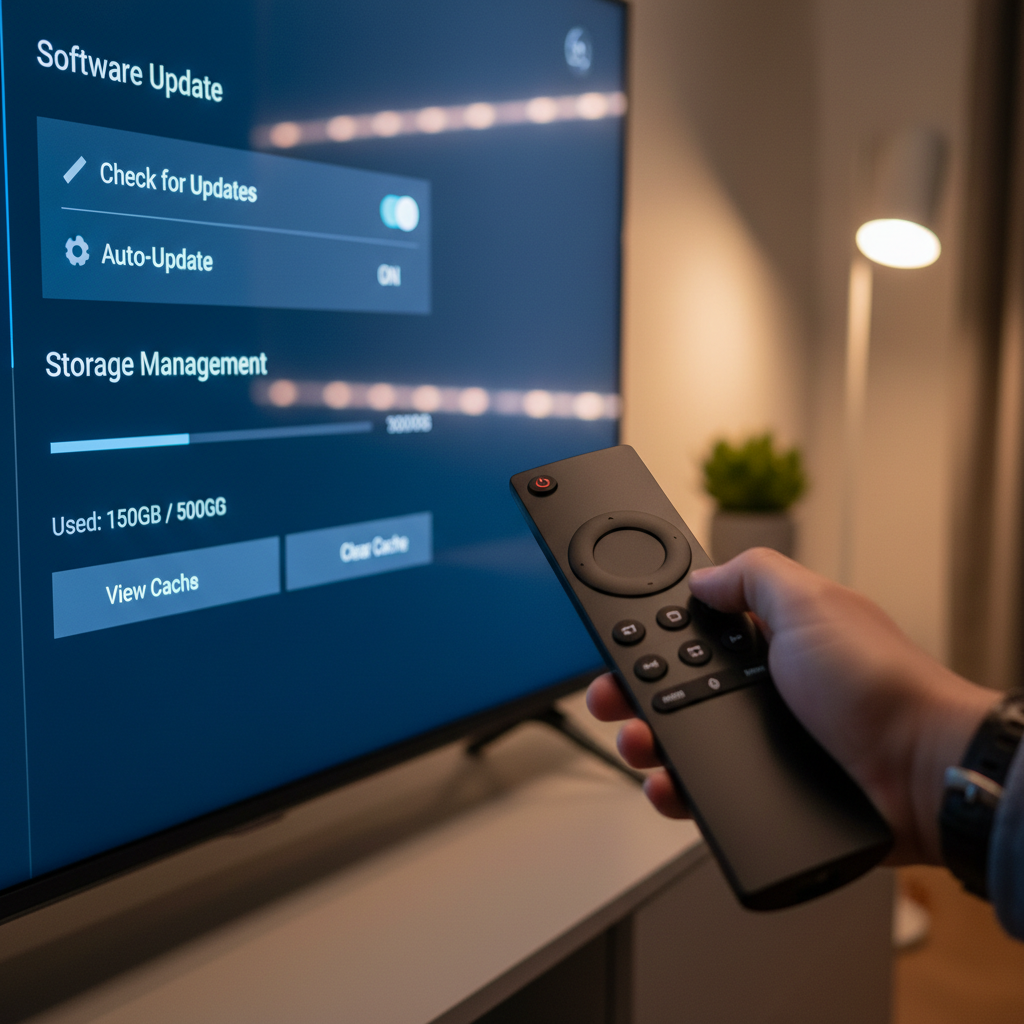 Smart TV settings menu showing software update and storage options for Netflix fixes