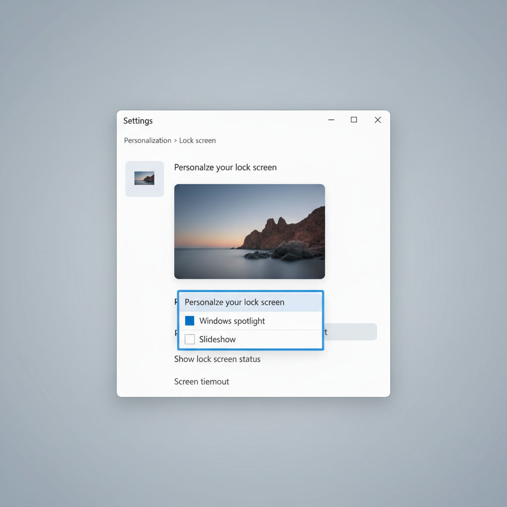 Selecting Picture vs Slideshow vs Windows Spotlight for Windows 11 lock screen background