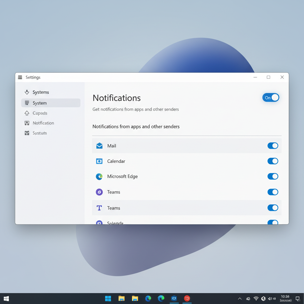Windows 11 Settings app showing Notifications toggle