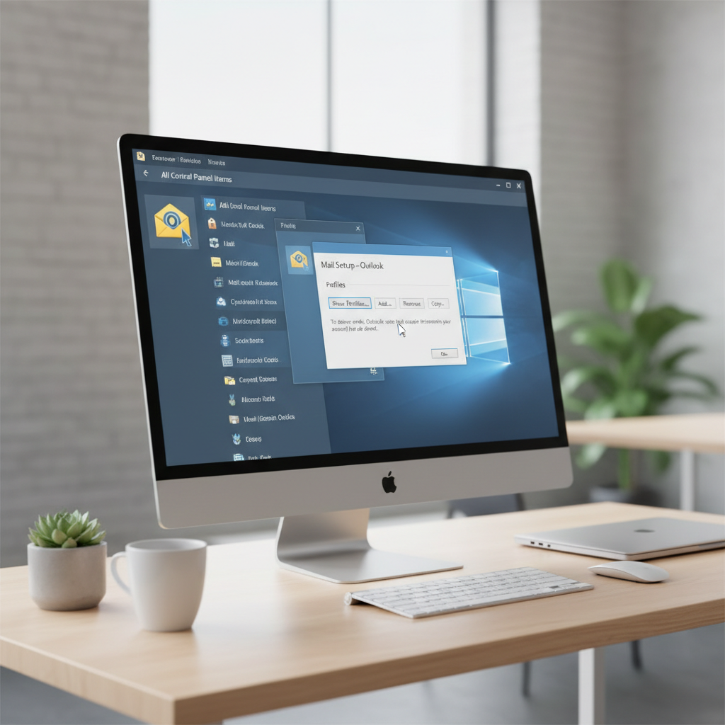 Windows Control Panel Mail applet used to create a new Outlook profile