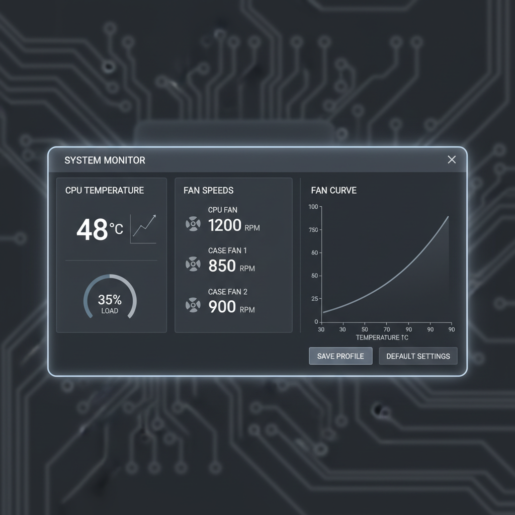 Motherboard monitoring software showing CPU temperature and fan speed controls