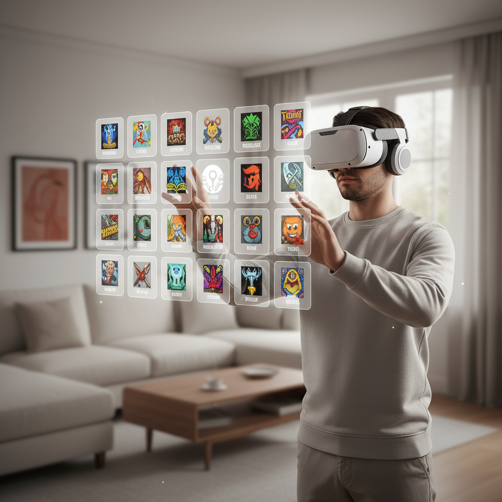 VR player choosing roguelike games in a modern headset setup