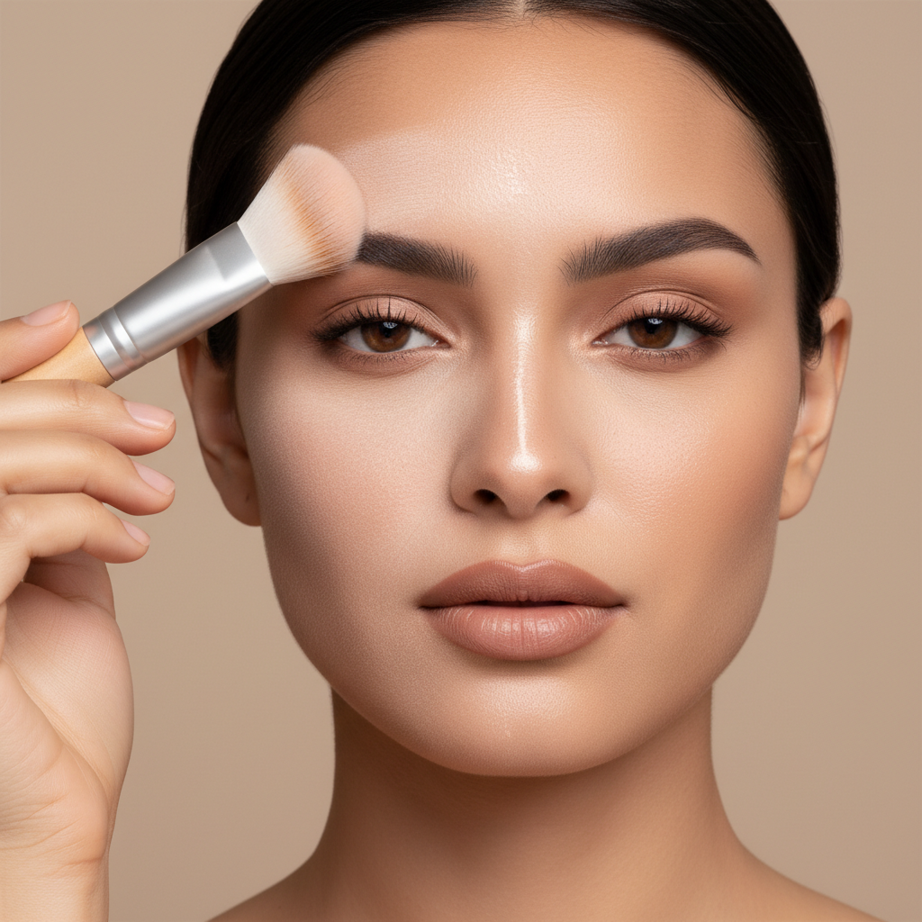 Setting full coverage foundation on dry skin using light powder only on T-zone