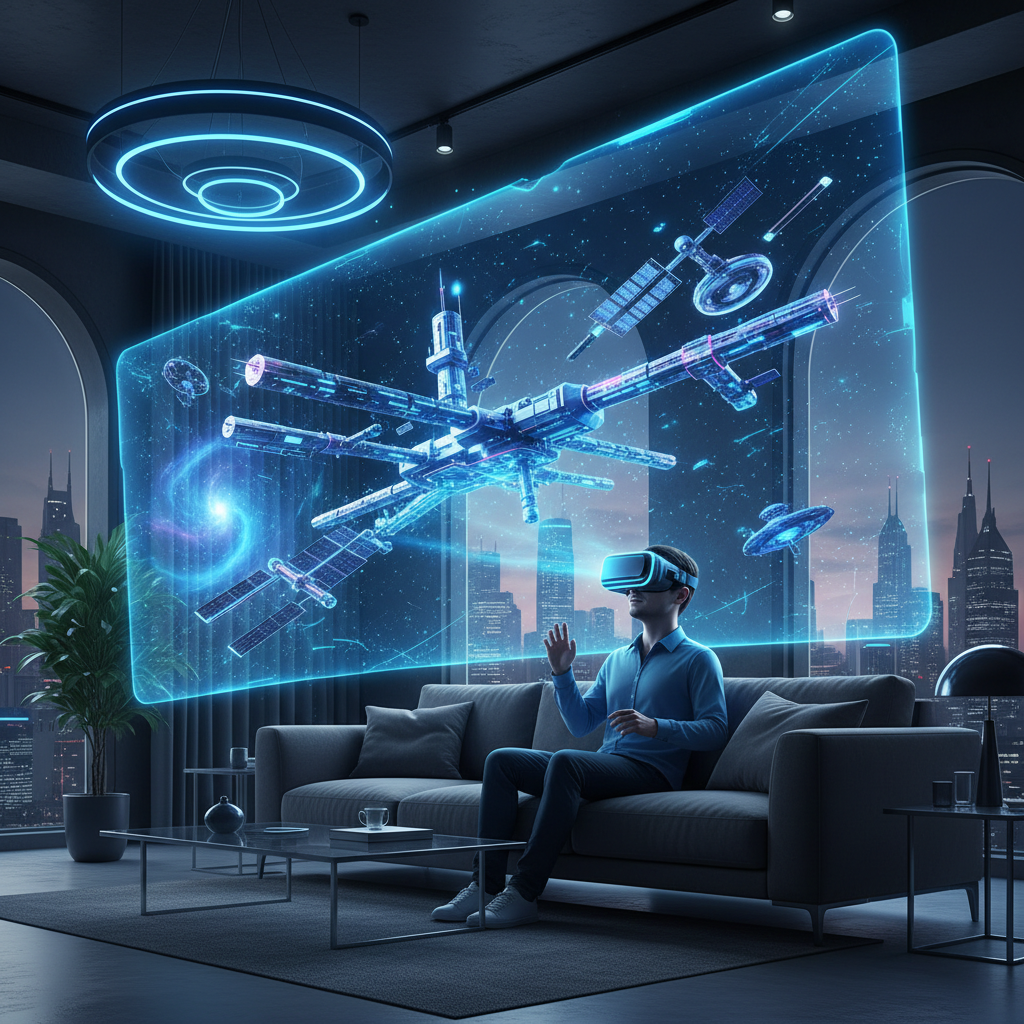 VR sci fi gamer exploring a futuristic space station scene