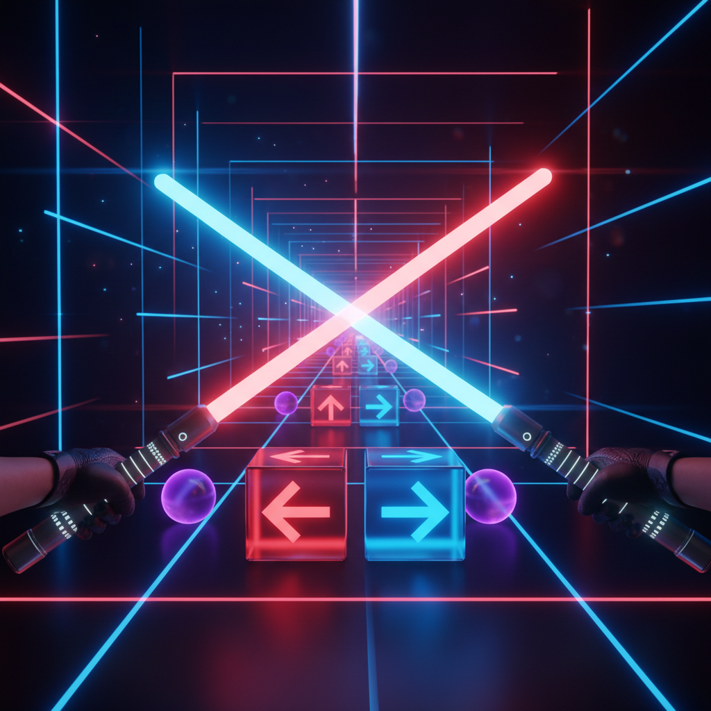 Clean Beat Saber visuals with readable notes and subtle saber customization