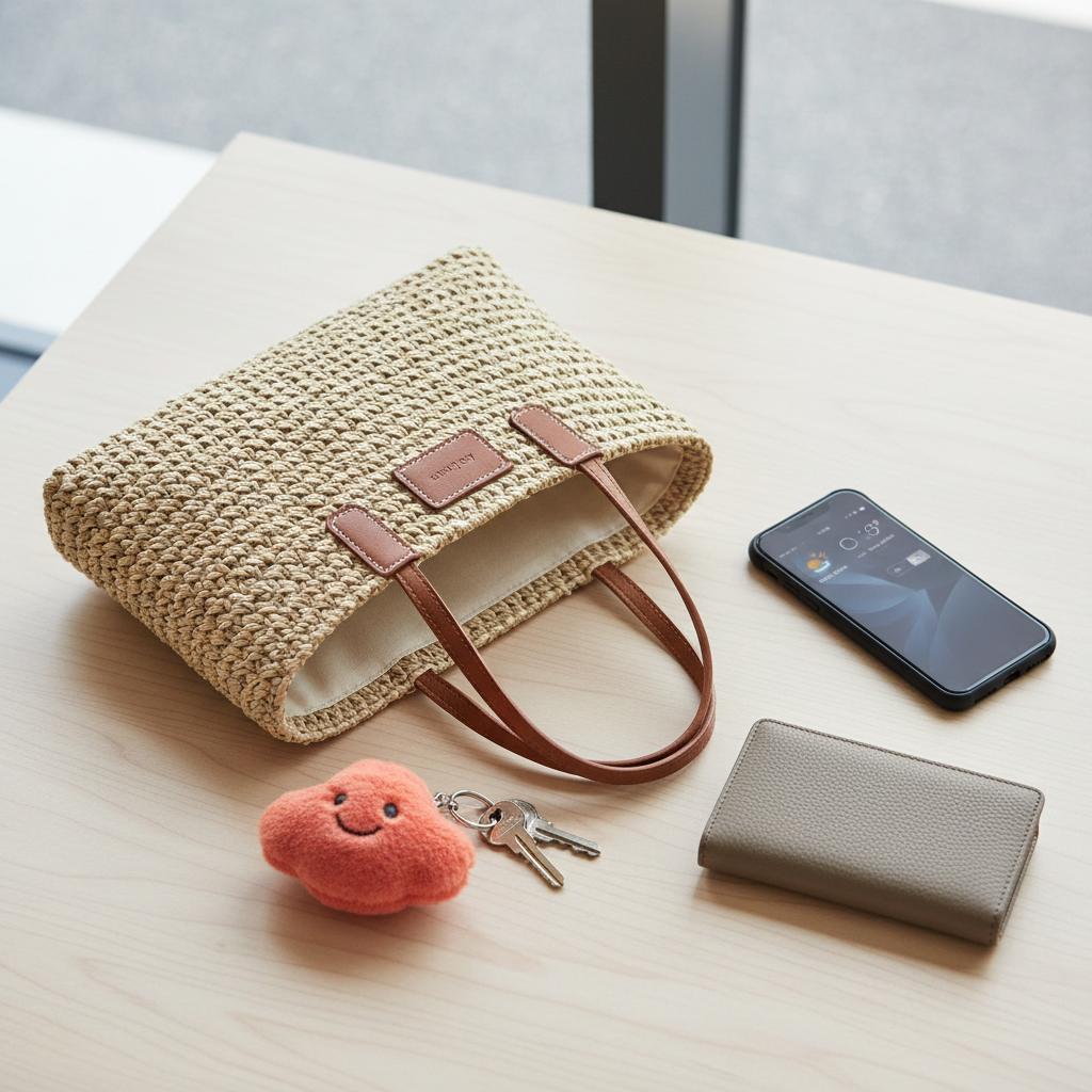 Cute keychains on a women’s everyday bag and keys