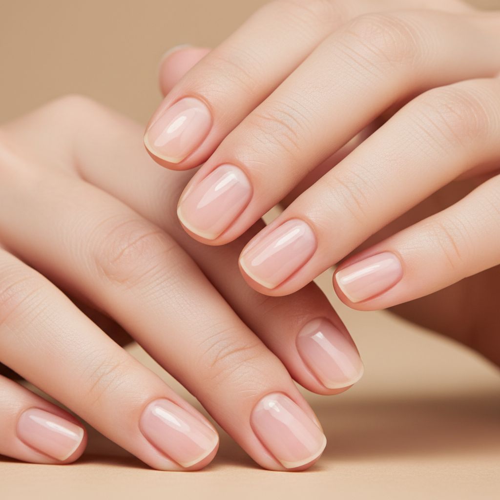 Healthy natural nails showing smooth free edge and minimal splitting