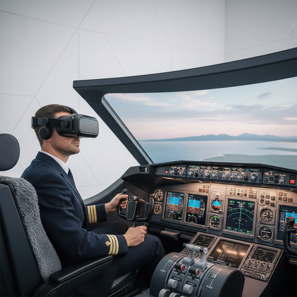 VR flight simulator cockpit view with readable instruments and smooth horizon