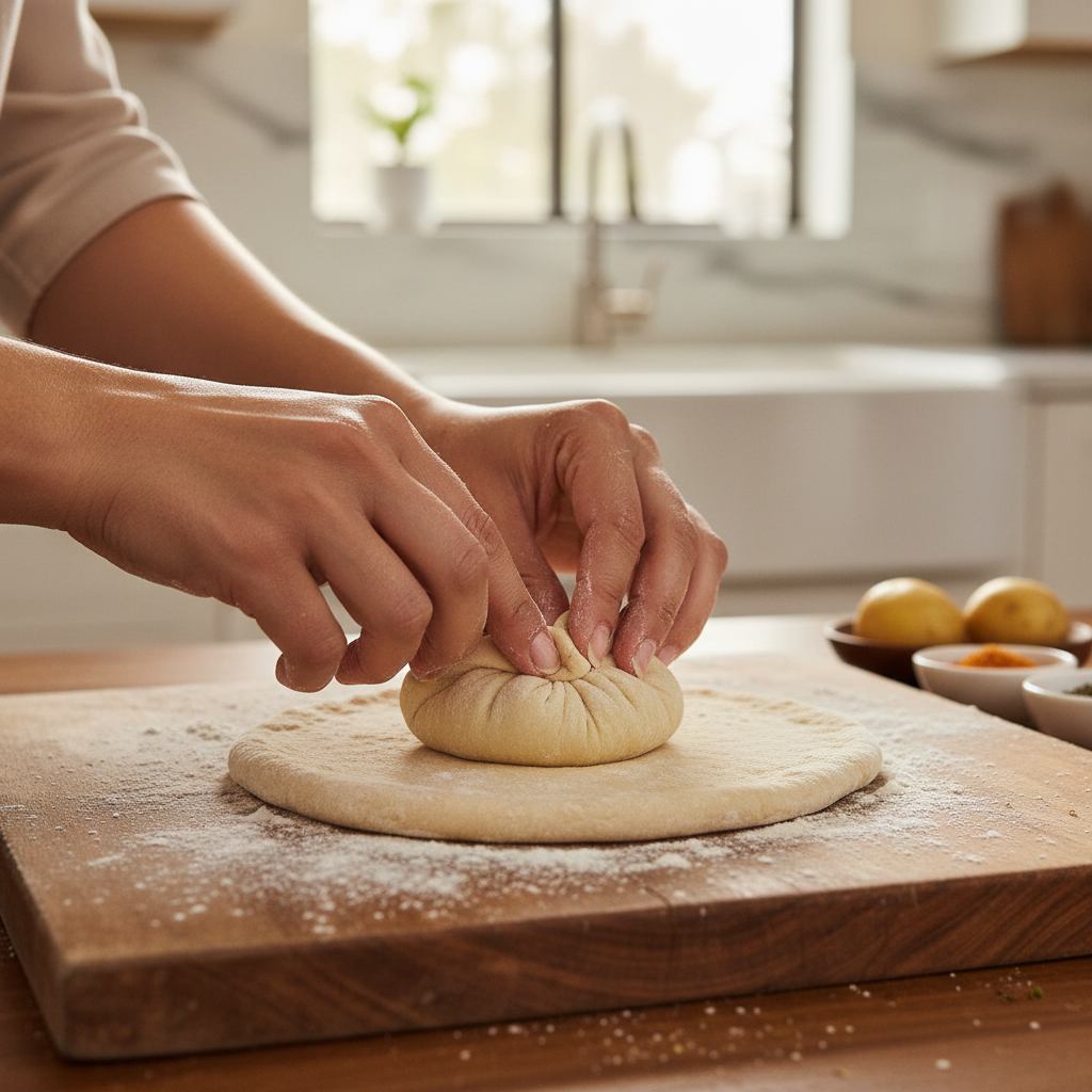 Rolling and sealing stuffed aloo paratha without tearing