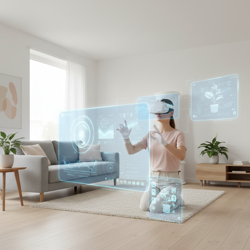 Mixed reality passthrough view on Meta Quest 3 in a living room setting