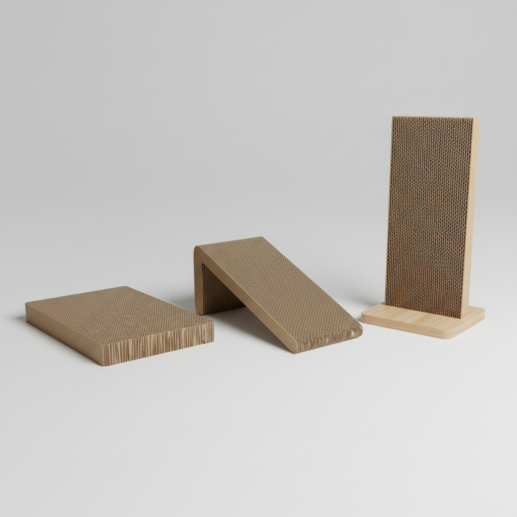 Comparison of flat, angled, and vertical cardboard cat scratchers