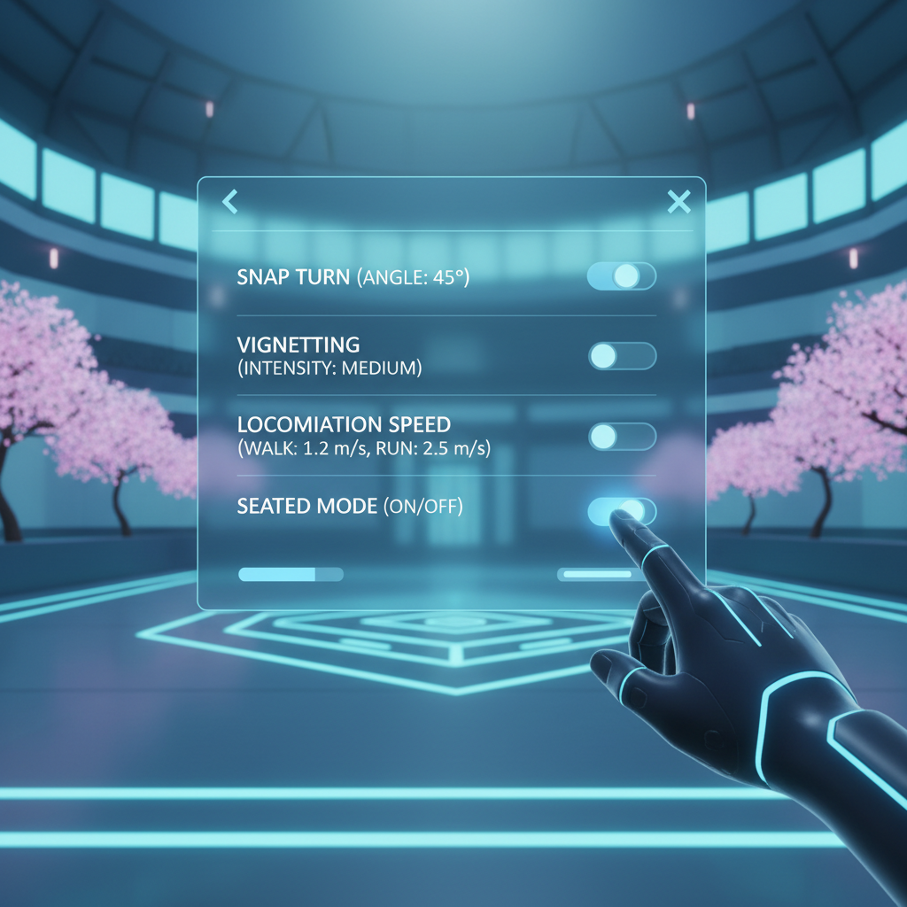 Comfort settings menu in a VR fighting game