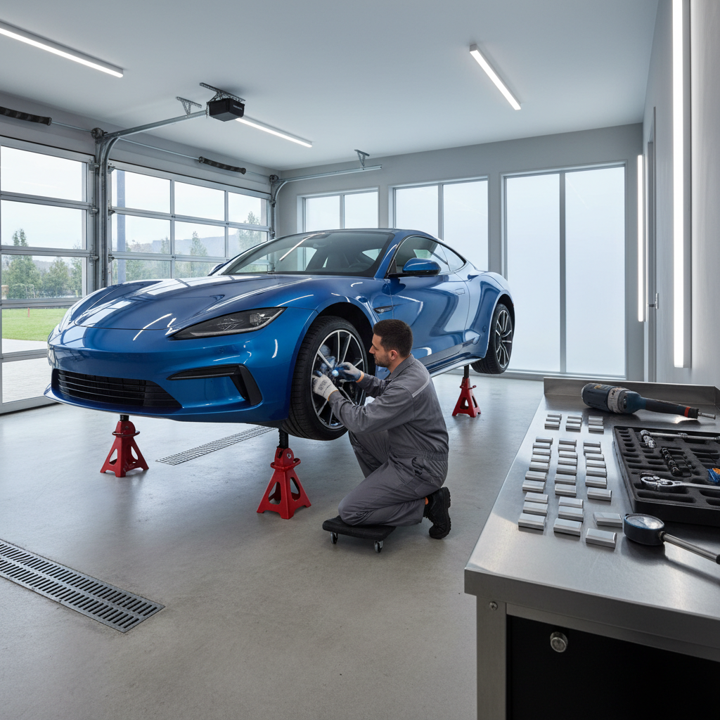 DIY car tire balance check with jack stands and wheel weights