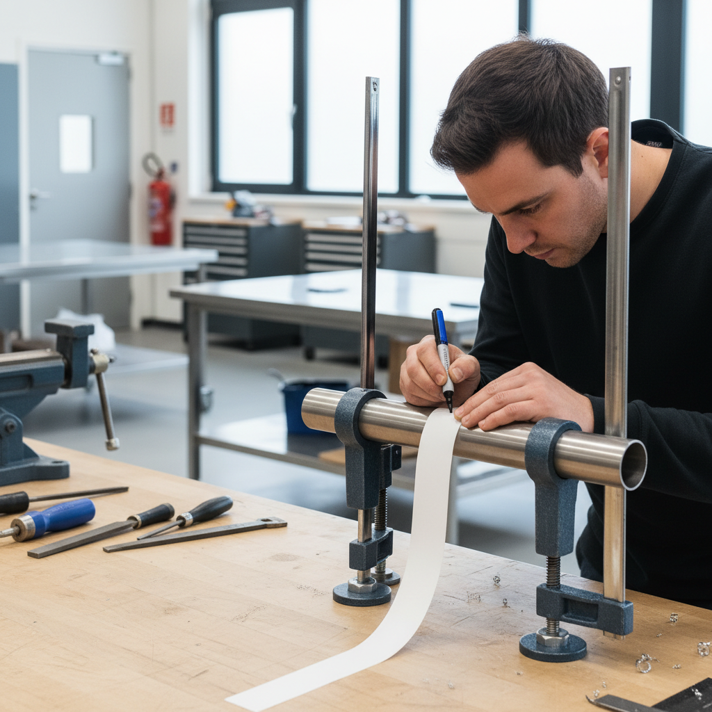 Marking a straight cut line around metal pipe using a wrap-around method