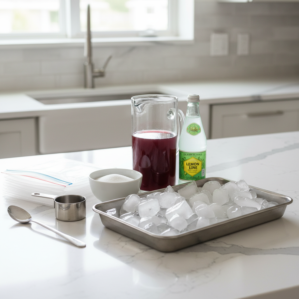 Homemade slushie ingredients on a kitchen counter
