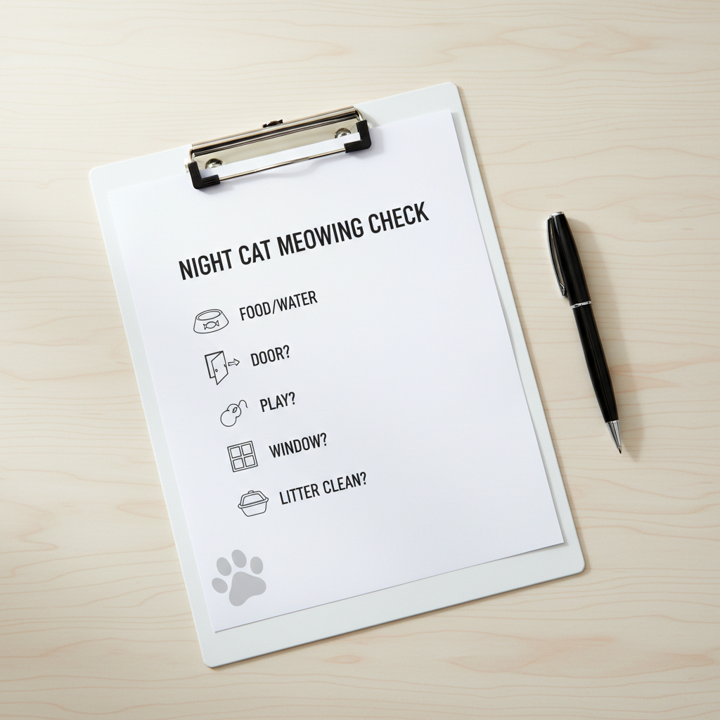 Checklist for diagnosing why a cat meows at night
