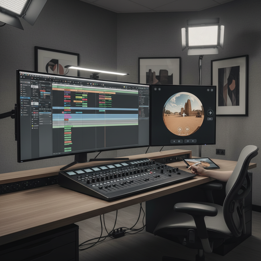 VR video editing timeline with 360 preview for YouTube upload