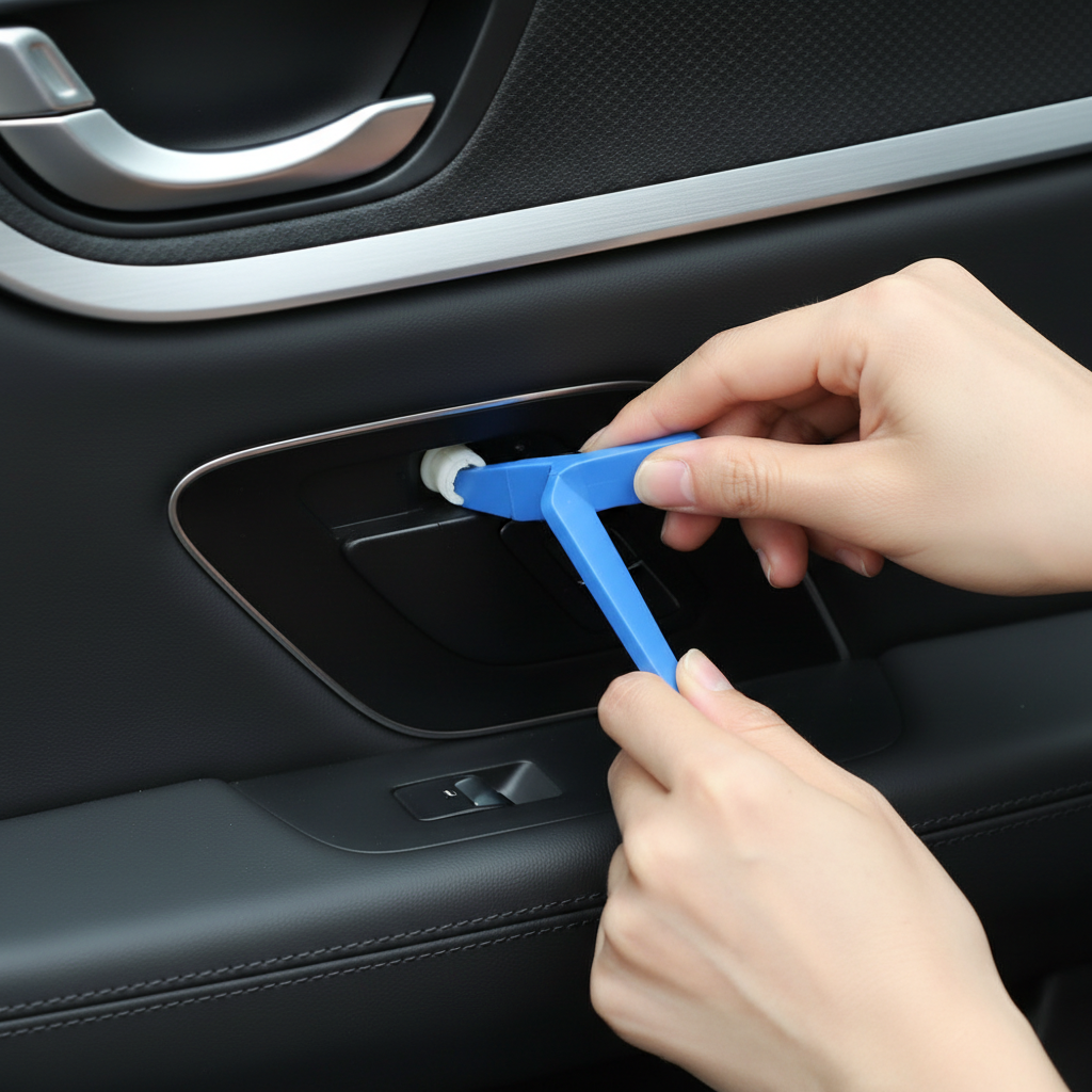 Using plastic trim tools to remove a car door panel safely