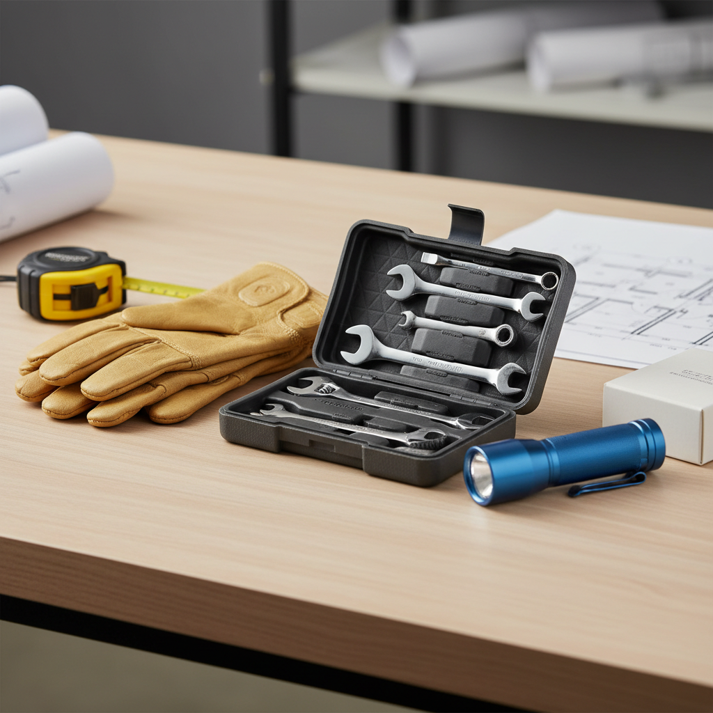 Tool set gift bundle with gloves, tape measure, and compact flashlight