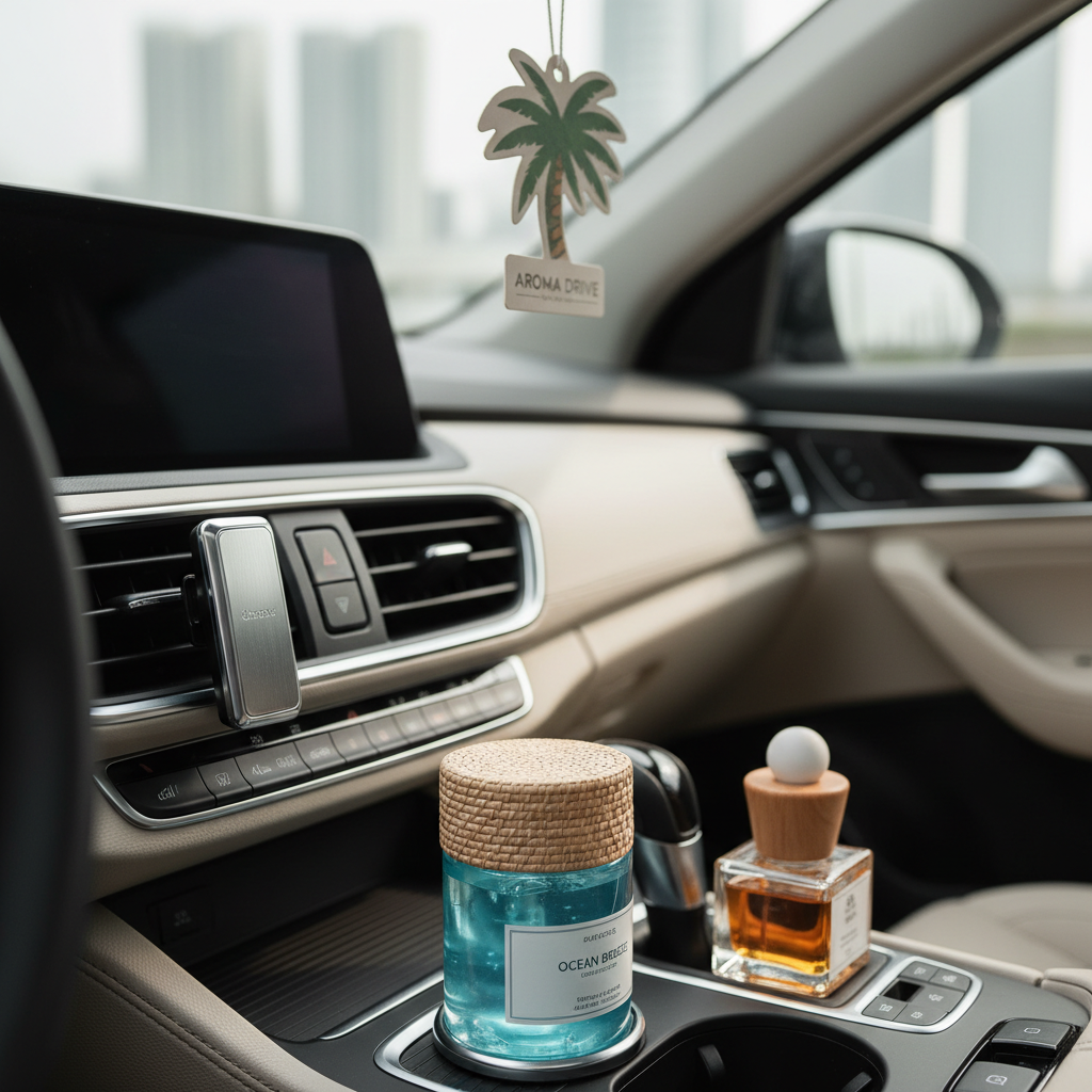 Long lasting car air freshener types on a center console